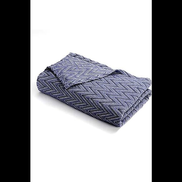 Northern Nights 100% Cotton Printed Chevron Blanket Fl/Qn Indigo - Picture 1 of 1